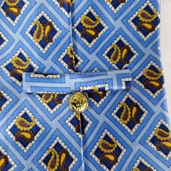 Scappino Italy Men'sTie 100% Silk Light Blue Gold Diamonds/Paisley Pattern - Picture 4 of 7